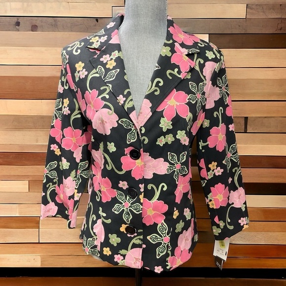 Zinc Cotton Spandex bland Floral buttons up front blazer ladies sz XL - Picture 1 of 10